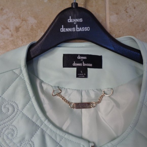 Dennis Basso Faux Leather Quilted Jacket Embroidery Mint Color Size L Chic - Picture 6 of 10